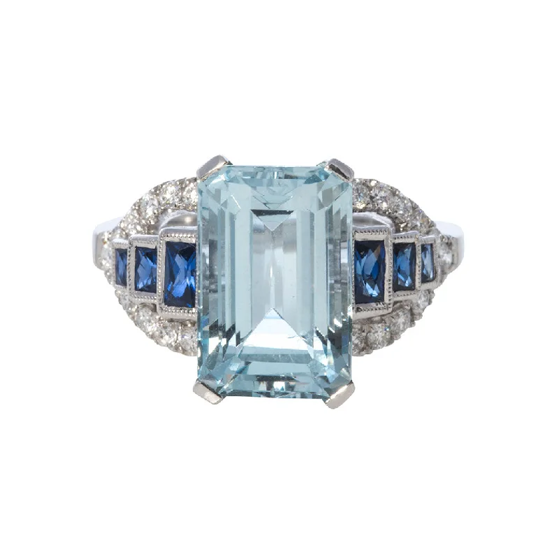 Premium Jewelry, Premium Discounts – Act Fast Aquamarine, Sapphire & Diamond 18K White Gold Ring