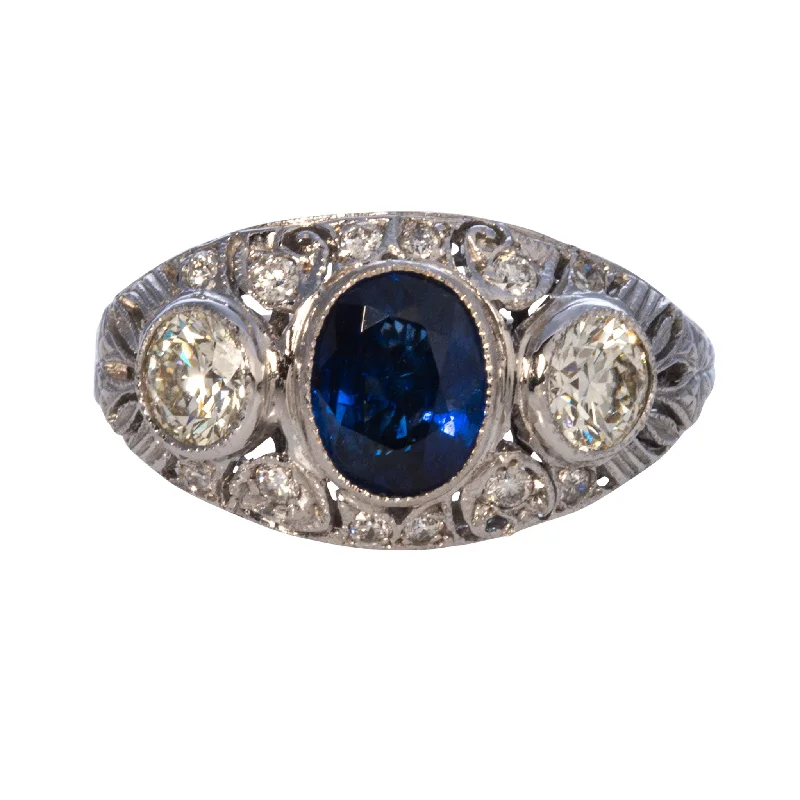 Don't Miss These Dazzling Jewelry Discounts Art Deco Sapphire & Diamond Three Stone 18K Gold Dome Ring