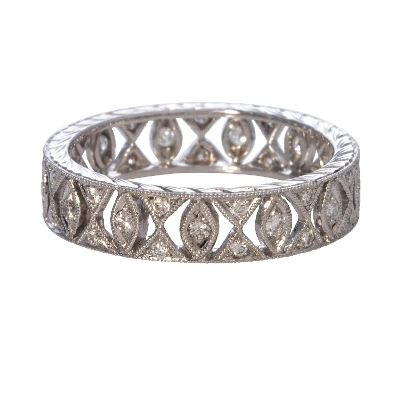 Dazzle In Elegance With Our Biggest Jewelry Sale Art Deco Style Diamond Milgrain Eternity 18K White Gold Band