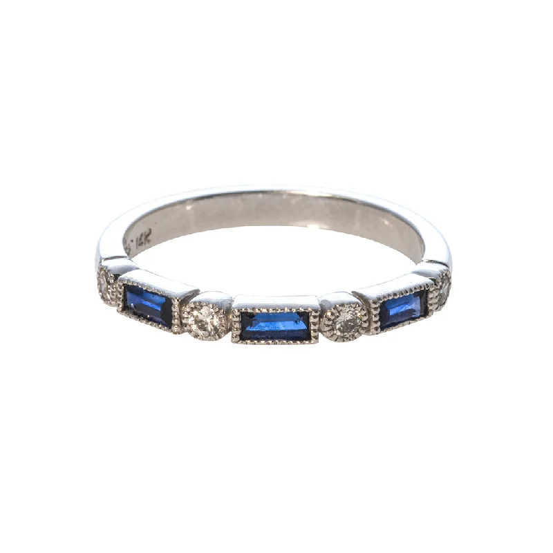 Unmissable Jewelry Clearance – Final Reductions Baguette Sapphire & Diamond Milgrain Halfway 14K Gold Band