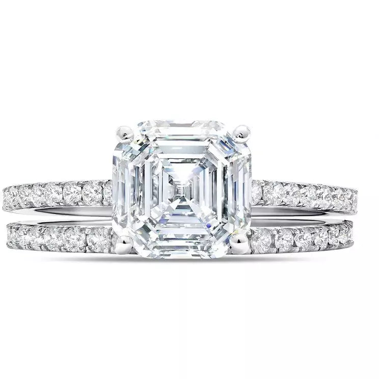 Elegant Jewelry, Exclusive Prices – Shop Now CRISLU LARGE ASSCHER CUT SOLITAIRE AND PAVE RING SET
