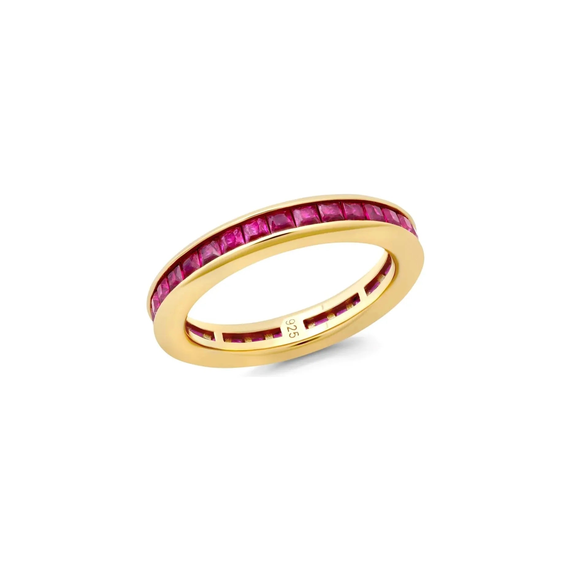 Flash Sale On Exquisite Jewelry – Don't Miss Out CRISLU Princess Cut Ruby CZ Eternity Band Finished in 18Kt Yellow Gold