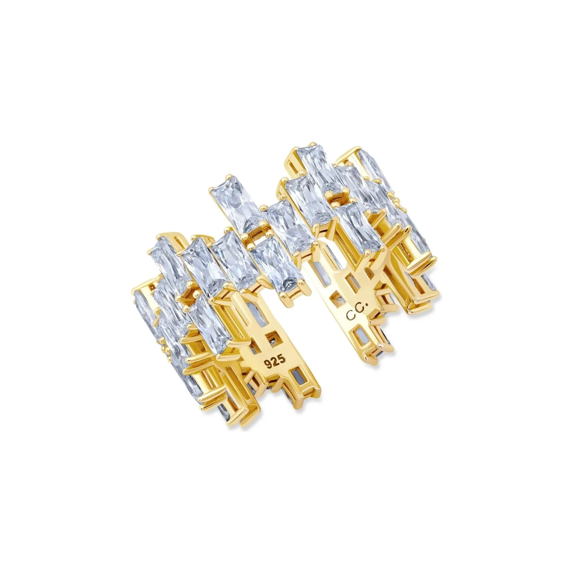 Exclusive Jewelry Bundles At Discounted Rates CRISLU  Staggered Baguette Open Band Ring Finished in 18kt Gold