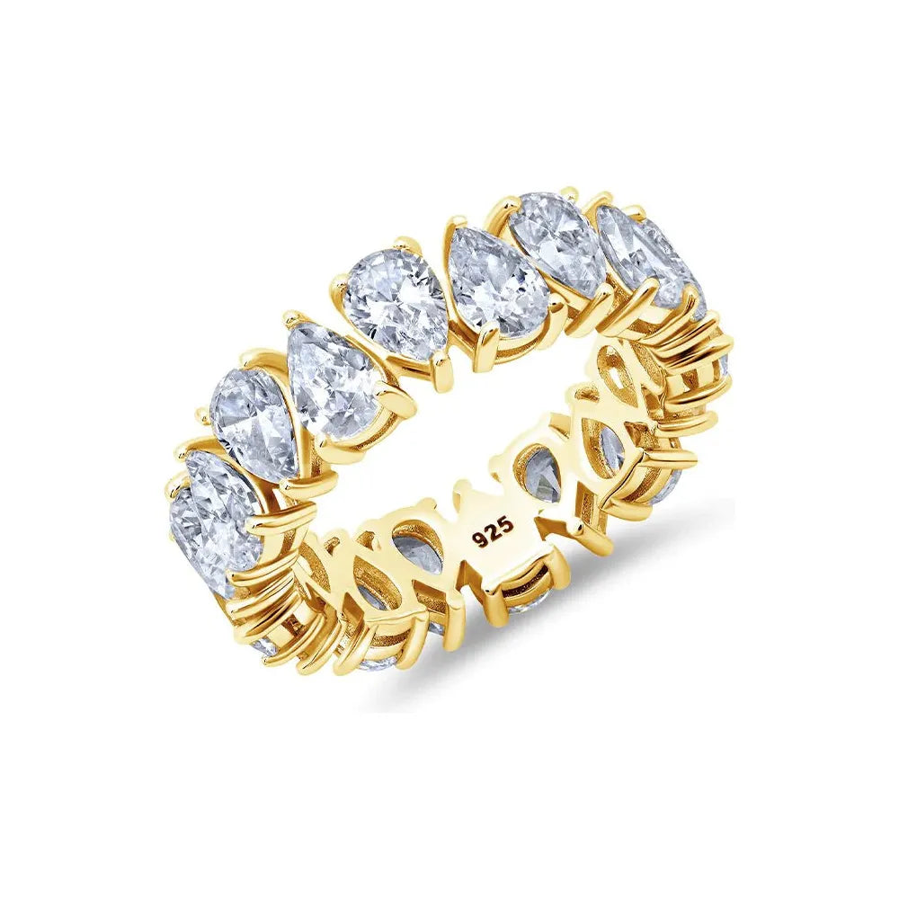 Discounted Luxury Jewelry – Shine Without The Splurge CRISLU Pear Cut Up and Down Eternity Band Finished in 18kt Yellow Gold