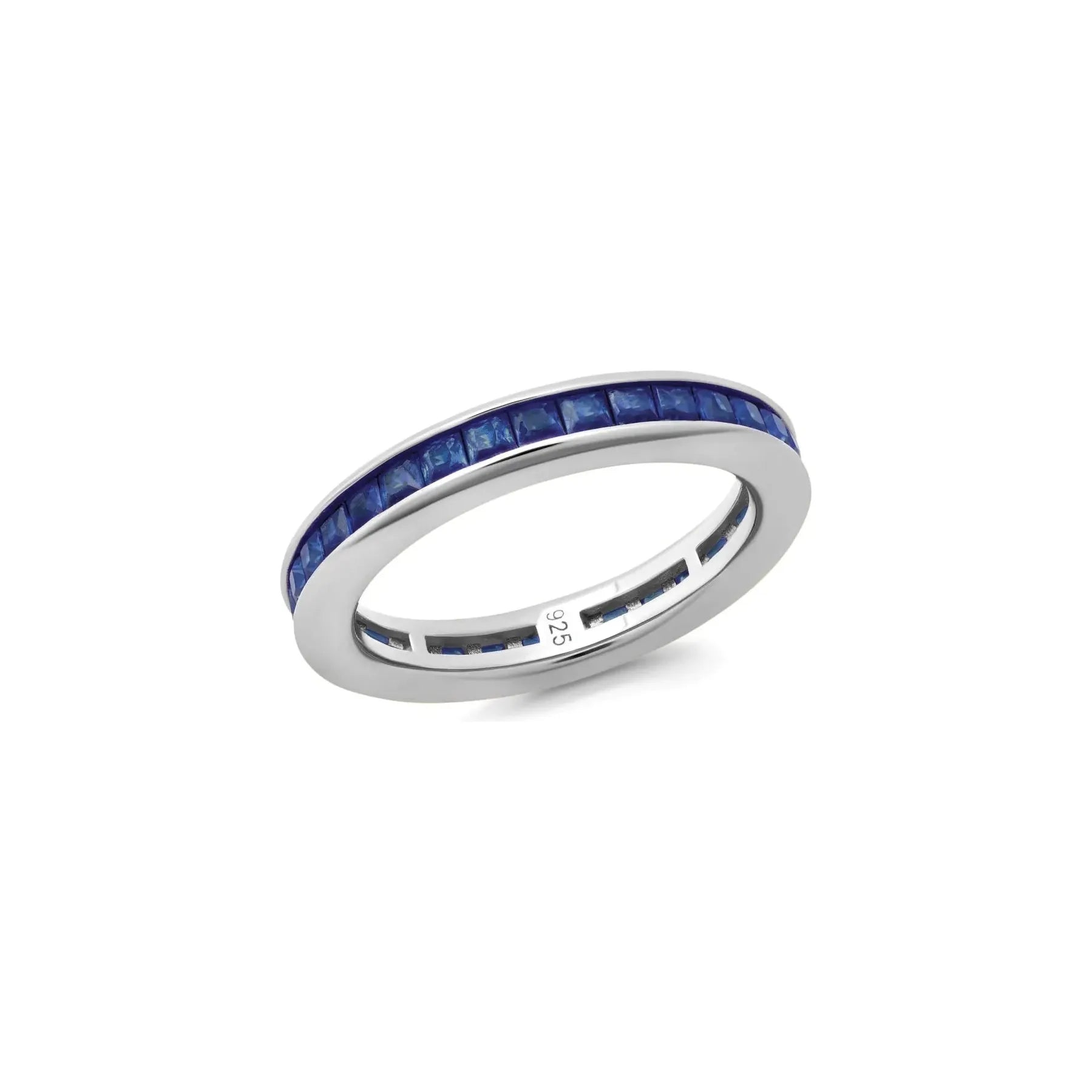 Limited-Time Offer On Premium Jewelry Collections CRISLU Princess Cut Sapphire  CZ Eternity Band Finished in Pure Platinum