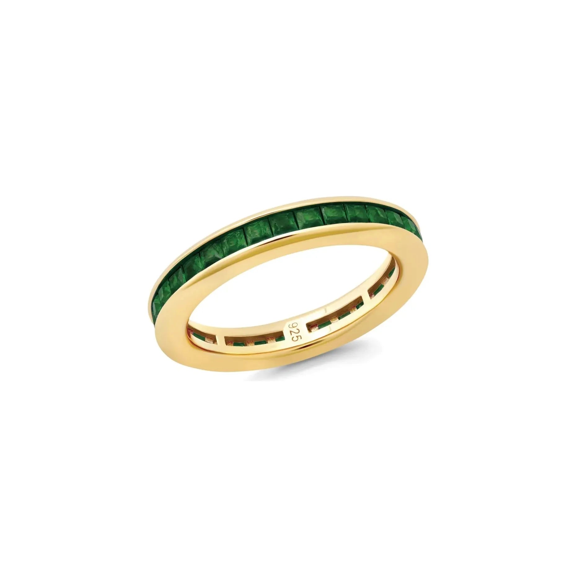 Luxury Jewelry Sale – Elegant Styles At Unbeatable Prices CRISLU Princess Cut Emerald CZ  Eternity Band Finished in 18Kt Yellow Gold