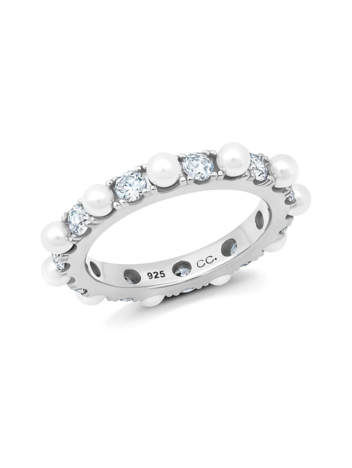 Upgrade Your Jewelry Collection For Less CRISLU Pearl and Round Brilliant Cut Eternity Ring