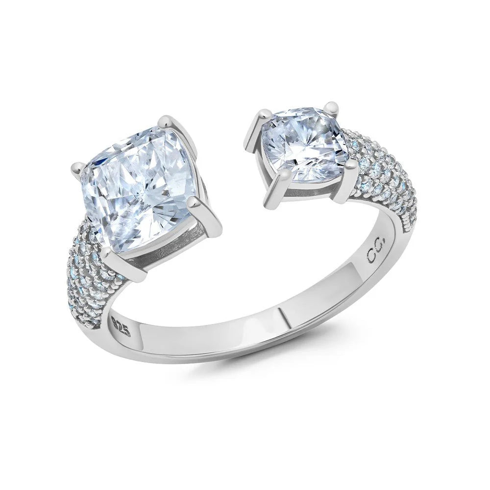 Exclusive Jewelry Bundles At Discounted Prices CRISLU  Cushion Cut Open Pave Ring  Finished in Platinum