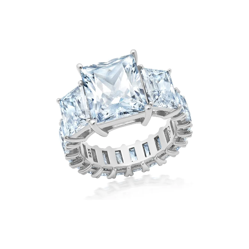 Flash Sale On Exquisite Jewelry – Don't Miss Out CRISLU  Princess  Cut Statement  Ring with Side Stones-Finished in Pure Platinum