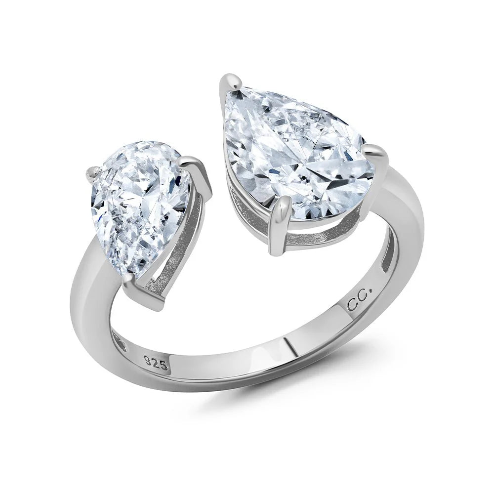 Grab Your Dream Jewelry At The Lowest Prices CRISLU  Up and Down Pear Cut Open Ring  in Platinum Finish