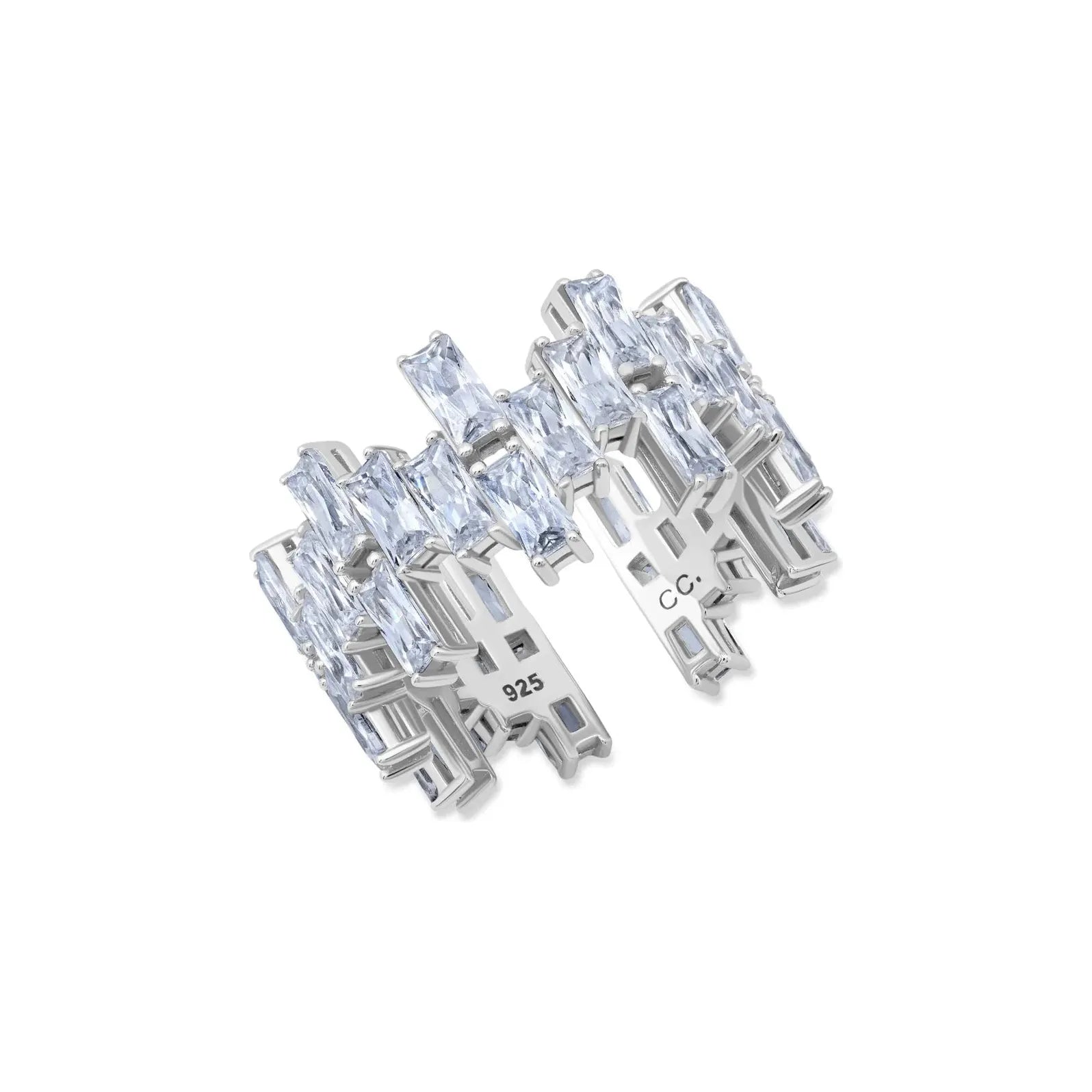 Limited-Time Jewelry Sale – Don't Miss Out On Dazzling Discounts CRISLU  Staggered Baguette Open Band Ring Finished in Pure Platinum