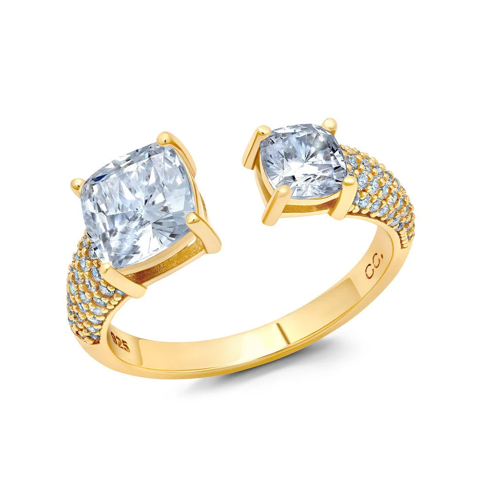 Shop Trending Jewelry With Exclusive Savings CRISLU  Cushion Cut Open Pave Ring Finished in 18k Yellow Gold