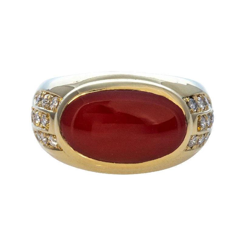 The Biggest Jewelry Sale Of The Year Is Here Estate Cabochon Coral & Diamond 18K Yellow Gold Ring