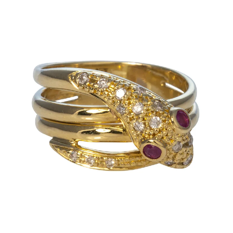 Sparkle For Less – Shop Our Limited-Time Jewelry Deals Estate Diamond Pavé & Ruby 18K Yellow Gold Snake Ring