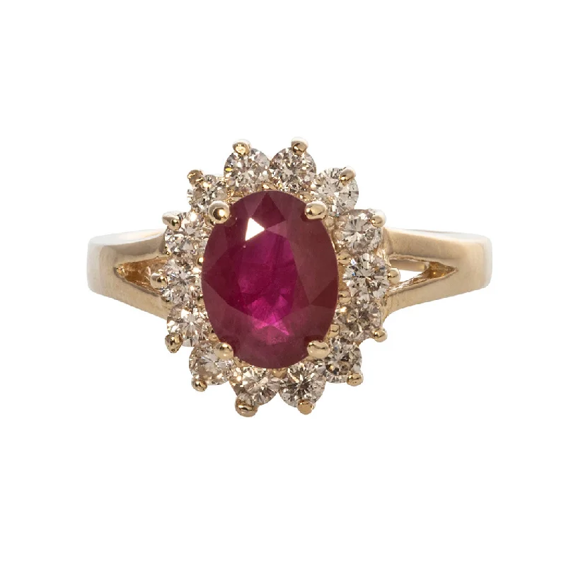Must-Have Jewelry At Unbelievable Discounts Estate Oval Ruby & Diamond 14K Yellow Gold Ring