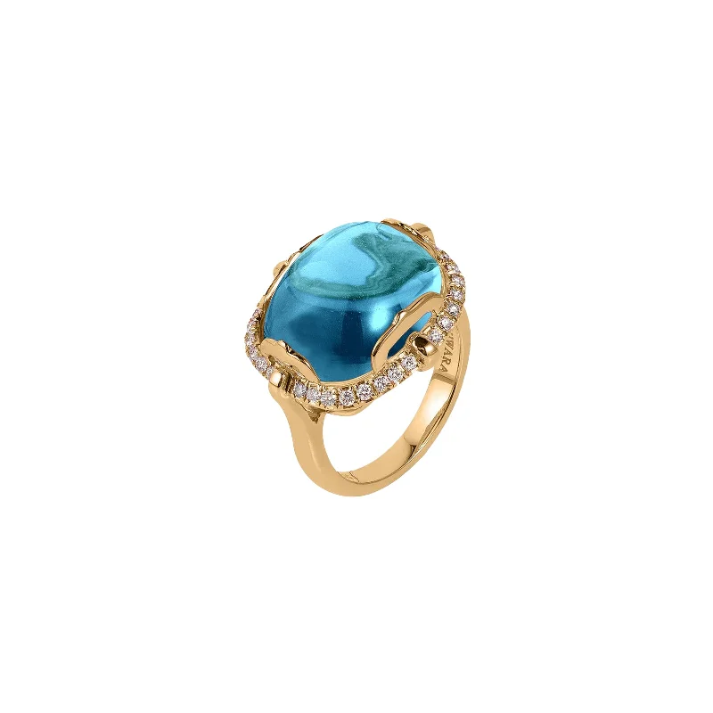 Breathtaking Jewelry, Breathtaking Prices Goshwara Cushion Cabochon Blue Topaz 18K Gold Ring
