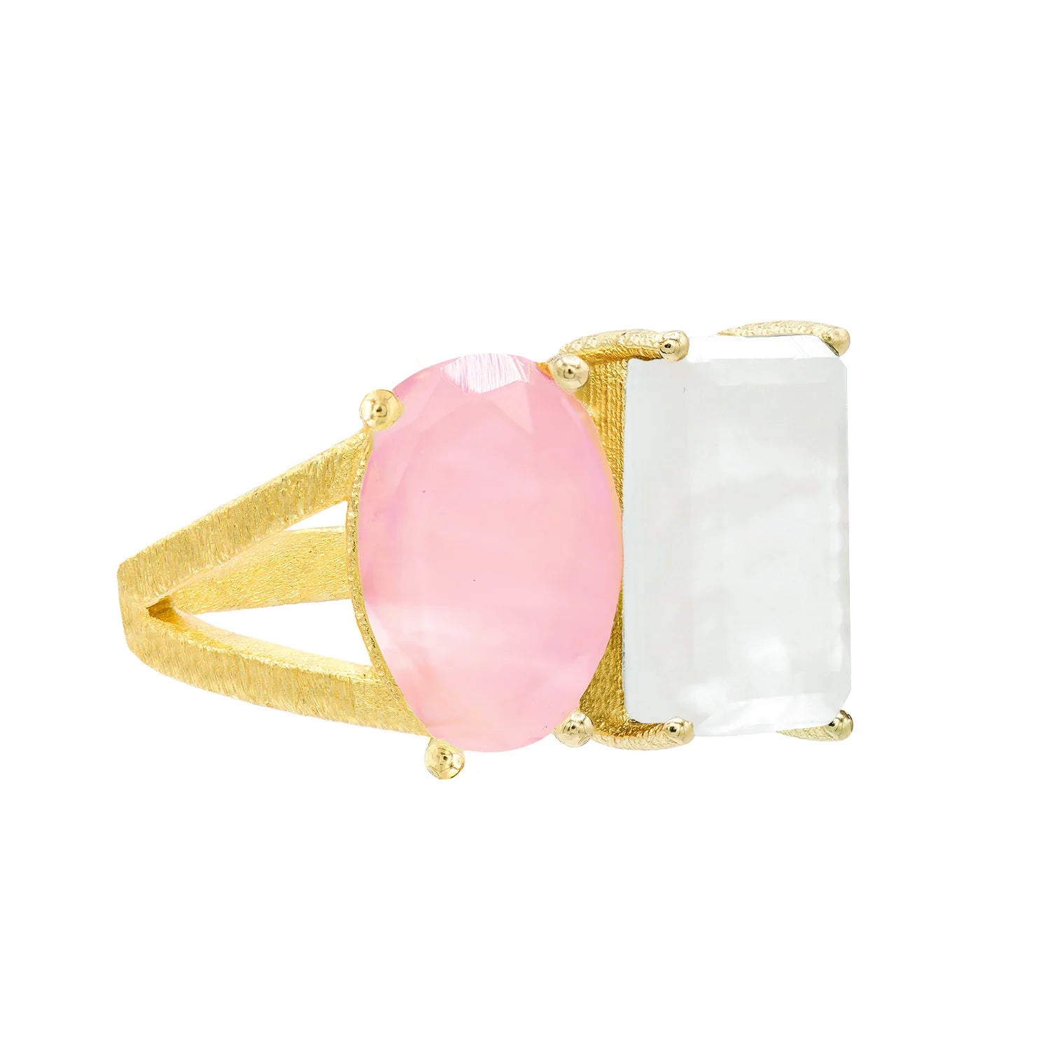Shop Dazzling Jewelry At The Best Prices Marcia Moran Moreda Statement Ring with Double Stone - Mother of Pearl & Rose Quartz