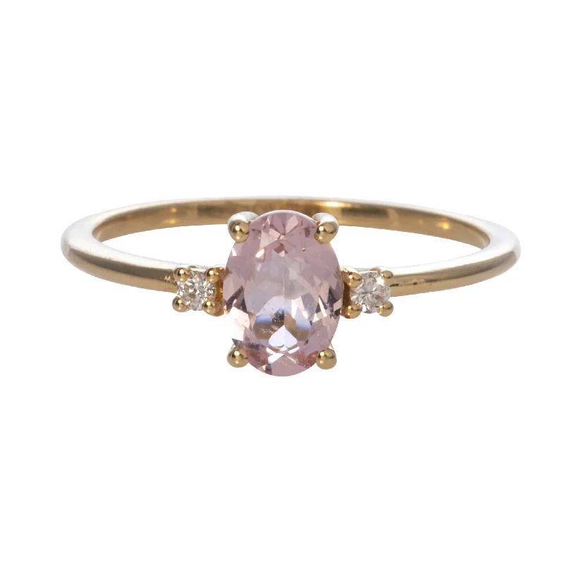 Exclusive Gemstone Jewelry At Special Prices Oval Pink Morganite & Diamond 18K Gold Ring