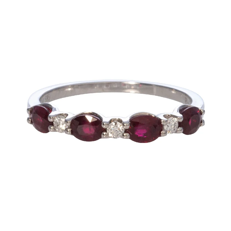 Jewelry Clearance – Final Chance To Save Big Oval Ruby & Round Diamond 14K White Gold Band