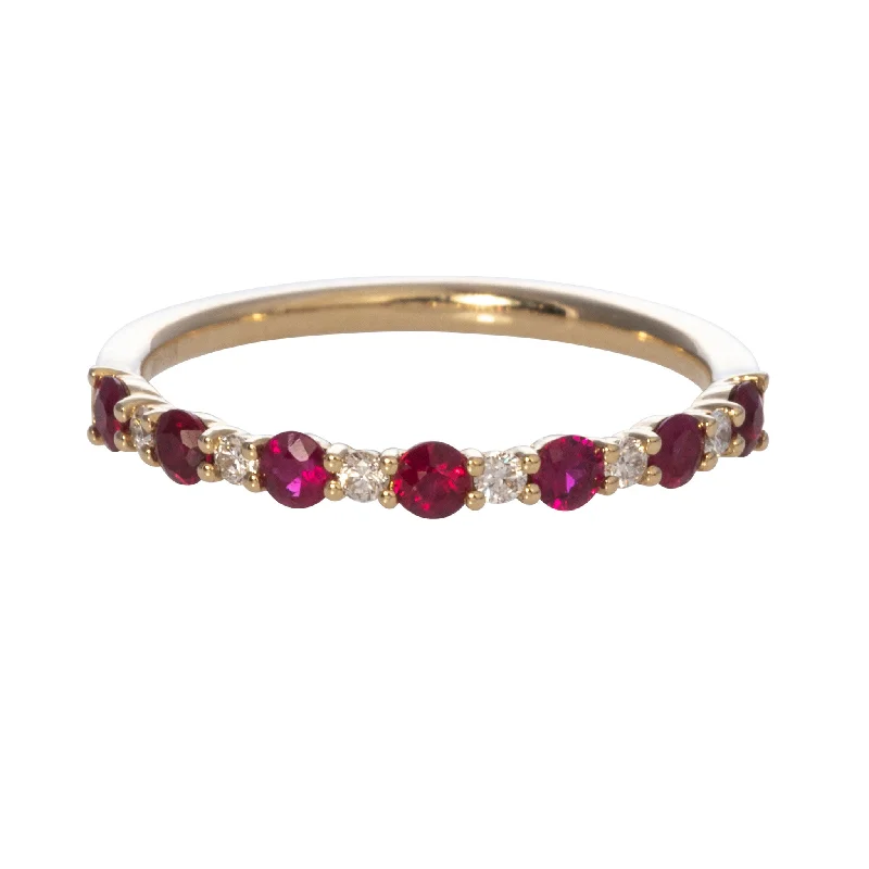 Classic And Modern Jewelry Styles On Sale Ruby & Diamond Halfway 14K Yellow Gold Band