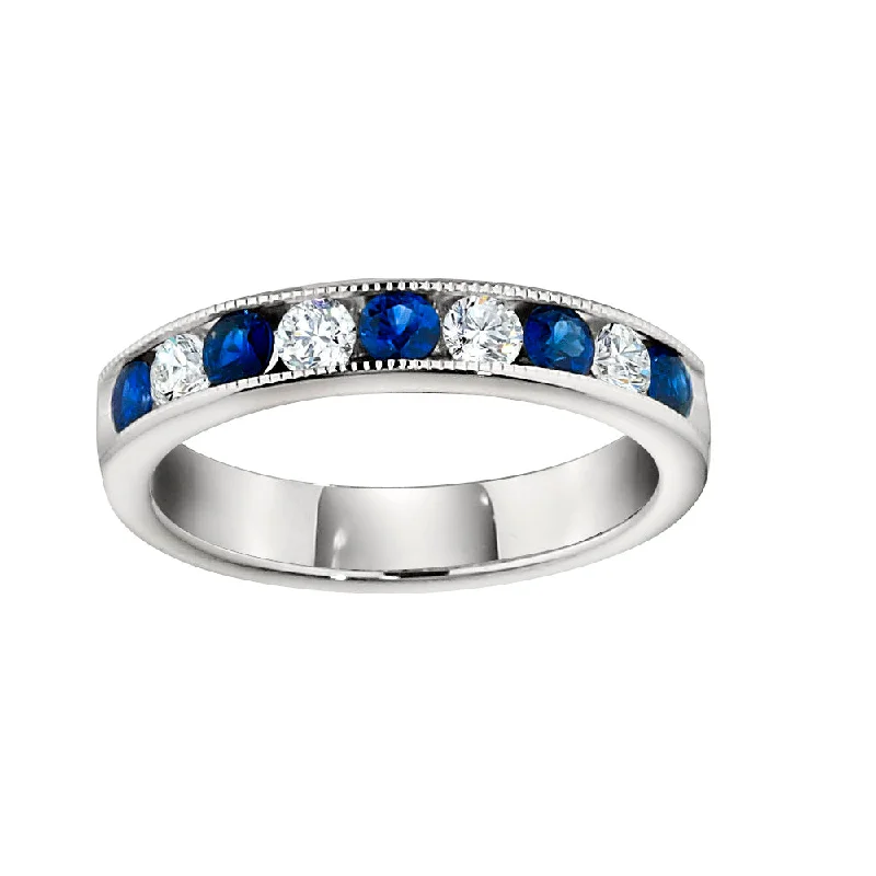 High-Quality Jewelry At A Fraction Of The Cost Sapphire & Diamond Milgrain 14K White Gold Halfway Band