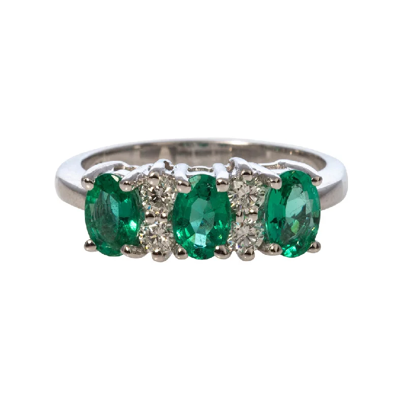 Special Sale On Handcrafted Jewelry – Shop Today Three Stone Oval Emerald & Diamond 14K White Gold Ring