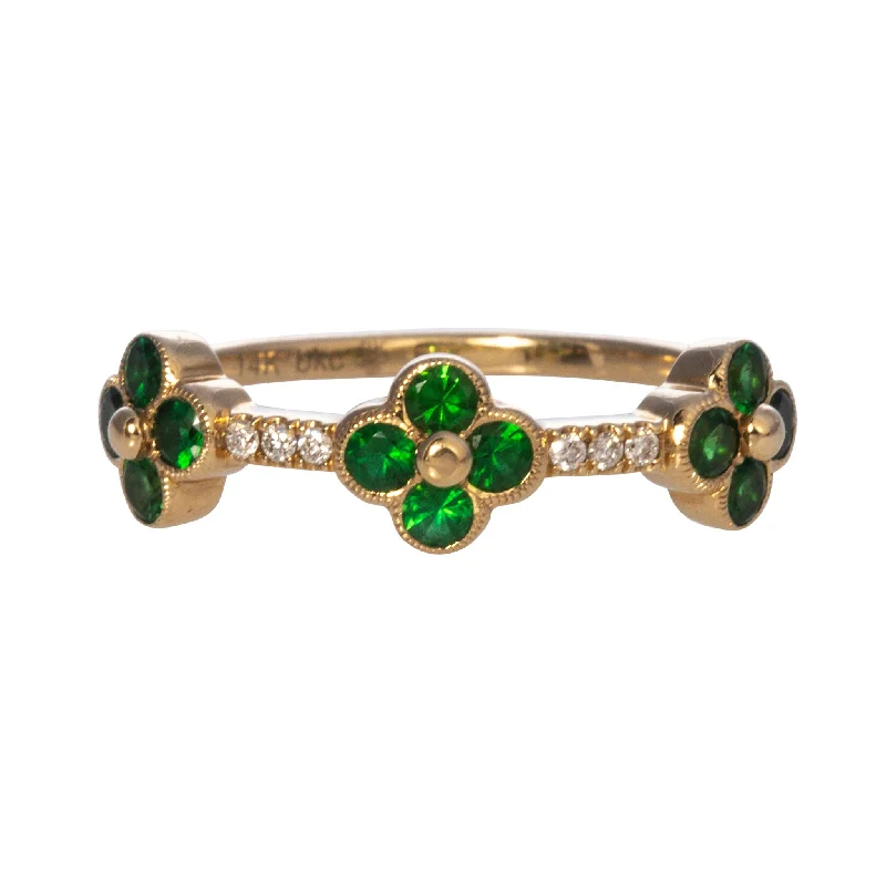 Fine Jewelry, Limited-Time Offers Available Tsavorite & Diamond Clover 14K Yellow Gold Halfway Band
