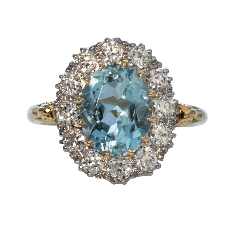 Unmissable Jewelry Sale – Shop Before It's Too Late Victorian Style 2.37ct Oval Aquamarine & Diamond Cluster Ring