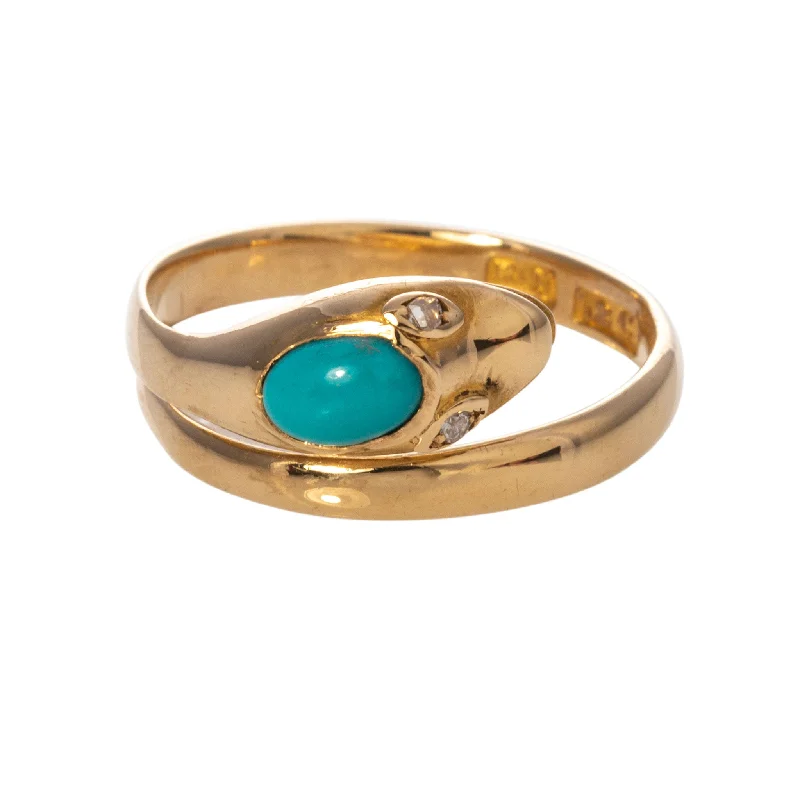 Shop Fine Jewelry With Amazing Deals Victorian Turquoise & Diamond 18K Yellow Gold Snake Ring