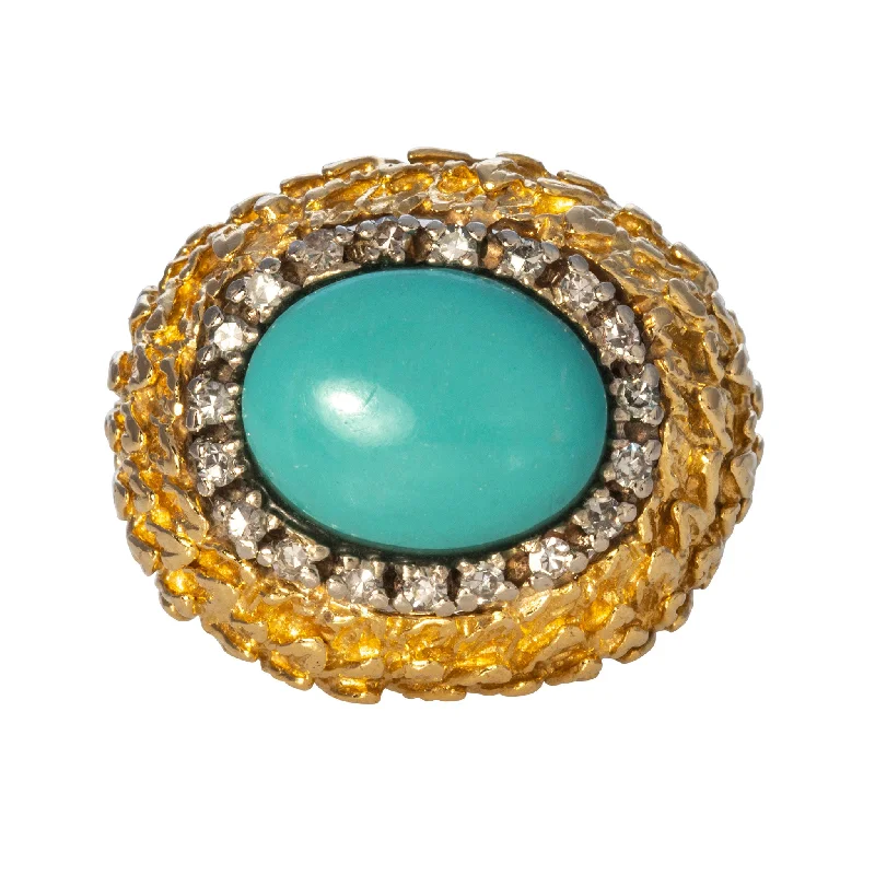 Once-A-Year Jewelry Deals – Shop Before They’Re Gone Vintage Turquoise Cabochon & Diamond 18K Gold Cocktail Ring