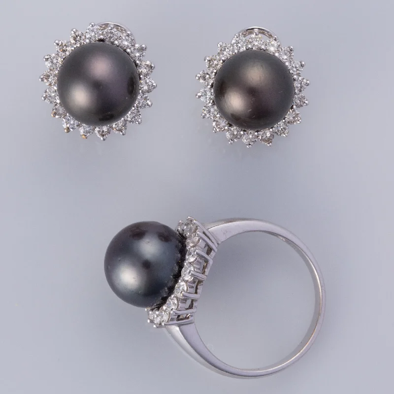 Elegant Designs, Unbeatable Discounts – Shop Jewelry Now 14K Black Tahitian Pearls and Diamond Earrings and Ring| 10-10.75mm, 1.56ctw | SZ 6.75 Elegant Designs, Unbeatable Discounts – Shop Jewelry Now 14K Black Tahitian Pearls and Diamond Earrings and Ring| 10-10.75mm, 1.56ctw | SZ 6.75