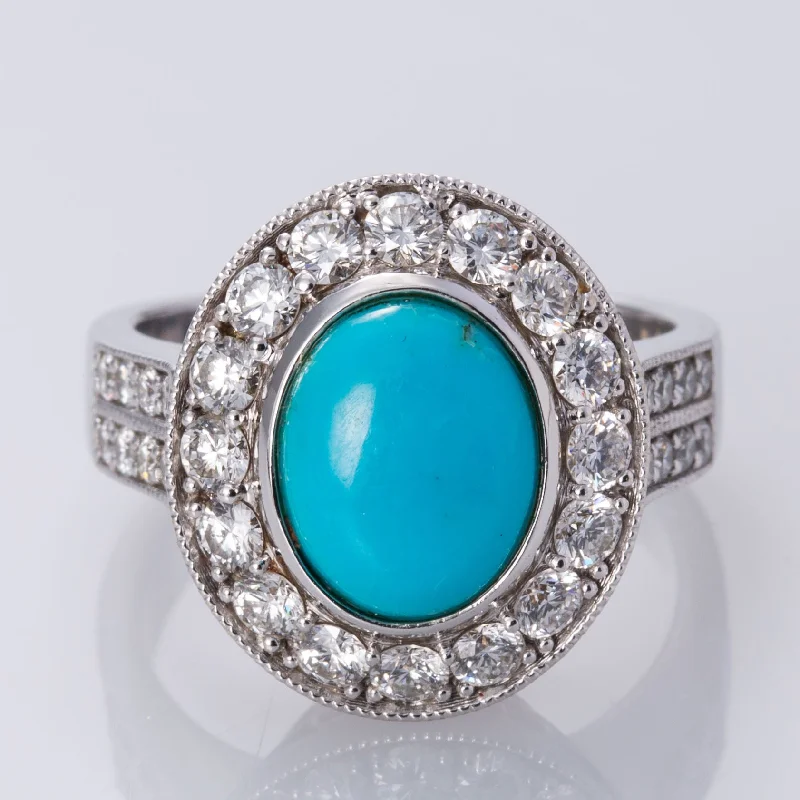 Timeless Beauty, Unbeatable Deals – Jewelry Sale On 14K Turquoise and Diamond Halo Ring | 10 x 8mm, 1.08 ctw | SZ 6.75 | Timeless Beauty, Unbeatable Deals – Jewelry Sale On 14K Turquoise and Diamond Halo Ring | 10 x 8mm, 1.08 ctw | SZ 6.75 |