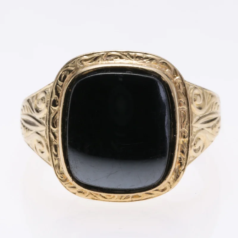 Dainty Floral Jewelry For Feminine Elegance 14K Yellow Gold Hematite Ring | 6.13ct | SZ 8 Dainty Floral Jewelry For Feminine Elegance 14K Yellow Gold Hematite Ring | 6.13ct | SZ 8