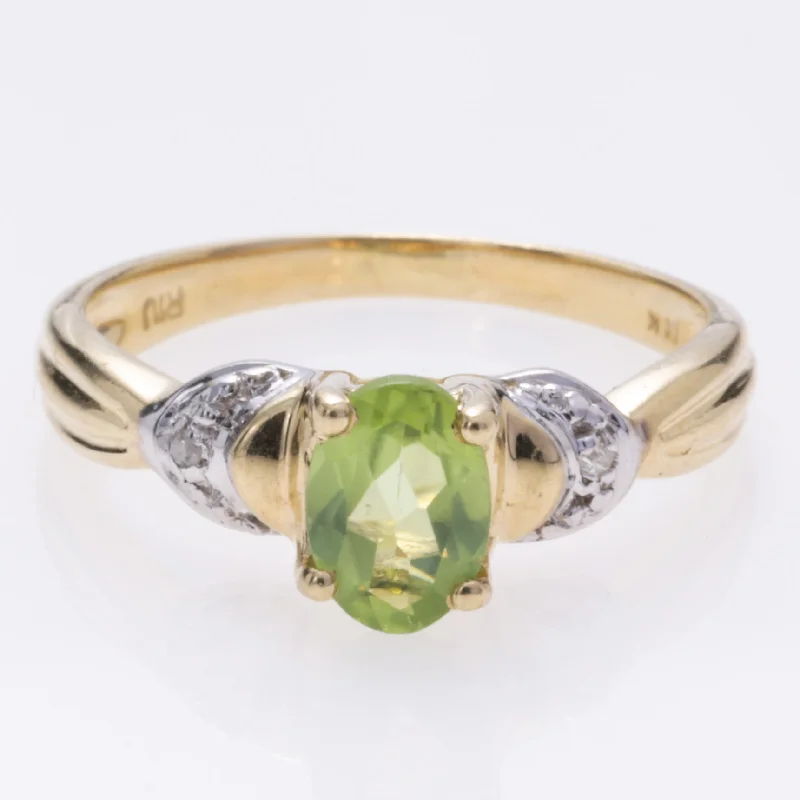 Personalized Engraved Jewelry For Meaningful Gifts 14K Yellow Gold Peridot and Diamond Ring | 0.68ct, 0.01ctw | SZ 6.5 Personalized Engraved Jewelry For Meaningful Gifts 14K Yellow Gold Peridot and Diamond Ring | 0.68ct, 0.01ctw | SZ 6.5