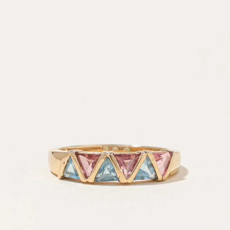 Elegant Rose Gold Jewelry For A Stylish Touch 14K Yellow Gold Pink Quartz and Blue Topaz Ring | 4.50ctw, 5.79ctw | SZ 8 Elegant Rose Gold Jewelry For A Stylish Touch 14K Yellow Gold Pink Quartz and Blue Topaz Ring | 4.50ctw, 5.79ctw | SZ 8