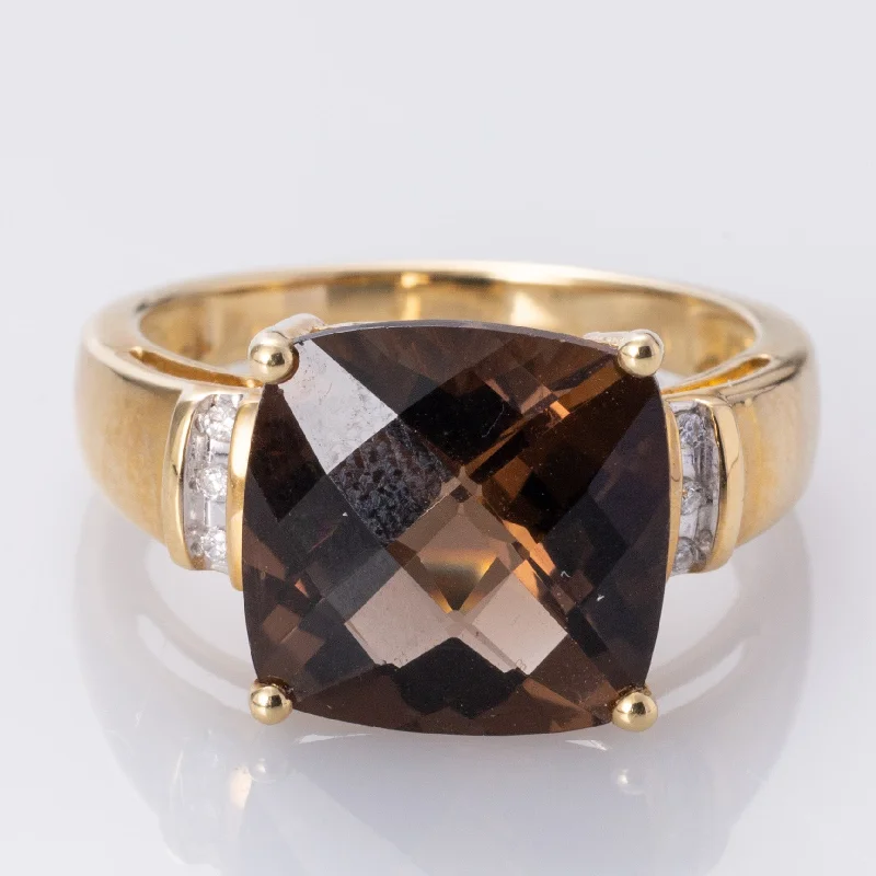 Flash Sale On Exquisite Jewelry – Don't Miss Out 14K Smokey Quartz and Diamond Cocktail Ring | 6.50ct, 0.06ctw | SZ 7.75 | Flash Sale On Exquisite Jewelry – Don't Miss Out 14K Smokey Quartz and Diamond Cocktail Ring | 6.50ct, 0.06ctw | SZ 7.75 |