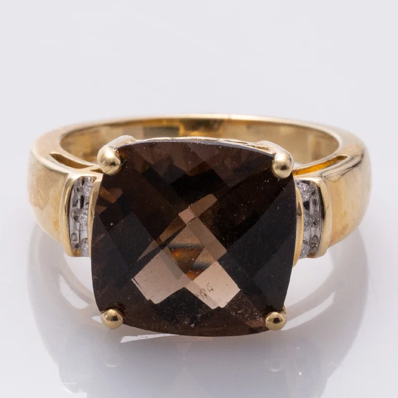 Shop Dazzling Jewelry With Special Promotional Discounts 14K Brown Quartz and Diamond Cocktail Ring | 6.50ct, 0.06ctw | SZ 6.75 Shop Dazzling Jewelry With Special Promotional Discounts 14K Brown Quartz and Diamond Cocktail Ring | 6.50ct, 0.06ctw | SZ 6.75