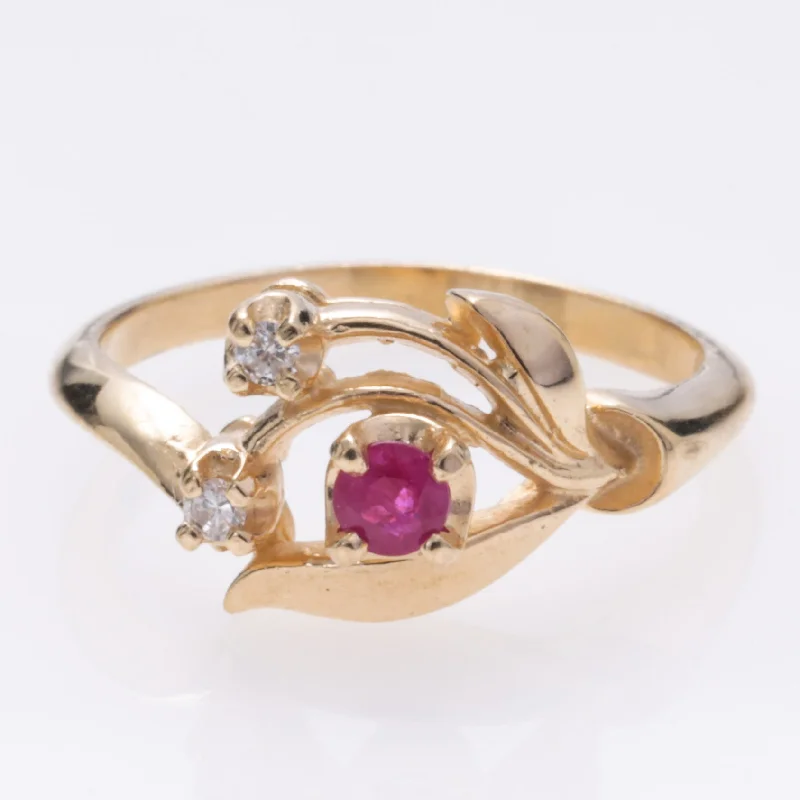 Modern Statement Jewelry For Bold Styling 14K Yellow Gold Ruby and Diamond Ring | 0.12ct, 0.05ctw | SZ 5.5 Modern Statement Jewelry For Bold Styling 14K Yellow Gold Ruby and Diamond Ring | 0.12ct, 0.05ctw | SZ 5.5