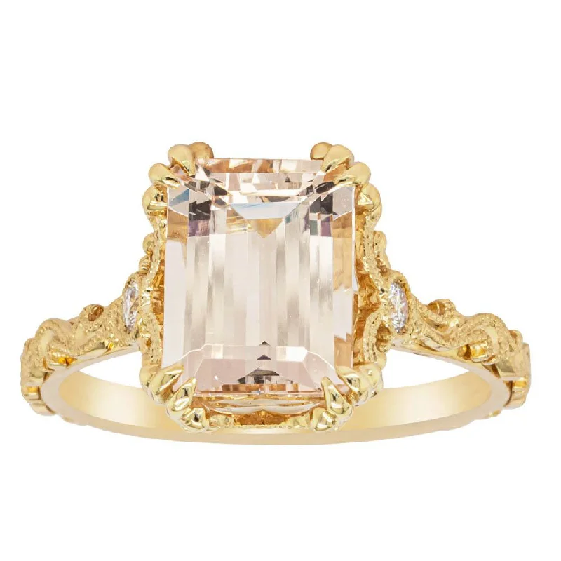 Clearance Sale On High-End Jewelry Collections 18ct Yellow Gold Morganite & Diamond Romanov Ring Clearance Sale On High-End Jewelry Collections 18ct Yellow Gold Morganite & Diamond Romanov Ring