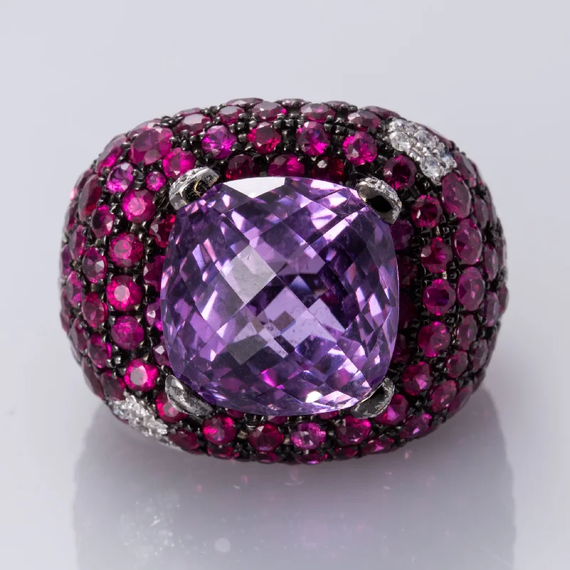 Exclusive Jewelry Sale Event – Shop Now 18K White Gold with Black Rhodium Amethyst, Ruby and Diamond Ring | 13.00 ct, 7.50 ctw, 0.33 ctw | SZ 6.5 | Exclusive Jewelry Sale Event – Shop Now 18K White Gold with Black Rhodium Amethyst, Ruby and Diamond Ring | 13.00 ct, 7.50 ctw, 0.33 ctw | SZ 6.5 |