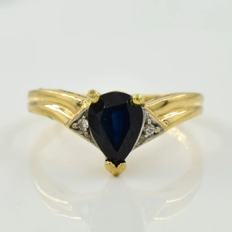 Dainty Floral Jewelry For Feminine Elegance Blue Sapphire & Diamond Chevron Ring | 0.90ct, 0.01ctw | SZ 5.25 | Dainty Floral Jewelry For Feminine Elegance Blue Sapphire & Diamond Chevron Ring | 0.90ct, 0.01ctw | SZ 5.25 |