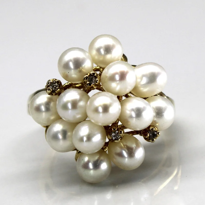 Elegant Rose Gold Jewelry For A Stylish Touch Cluster Pearl & Diamond Ring | 0.04ctw | SZ 7 | Elegant Rose Gold Jewelry For A Stylish Touch Cluster Pearl & Diamond Ring | 0.04ctw | SZ 7 |
