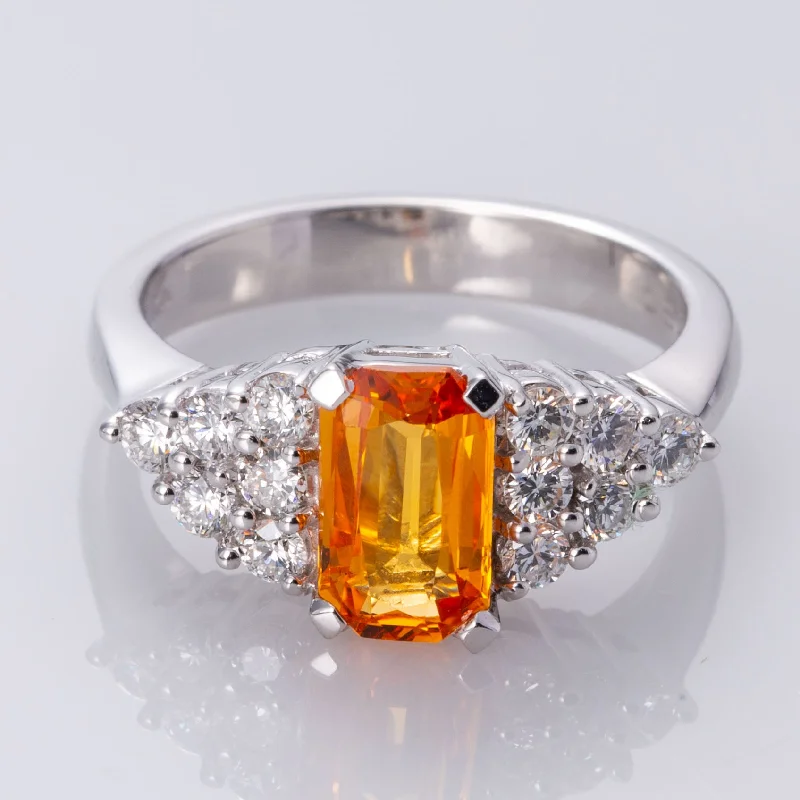 Make Every Moment Shine – Jewelry Discounts Available 18K White Gold Orange Sapphire and Diamond Ring | 1.45 ct, 0.60 ctw | SZ 6.5 | Make Every Moment Shine – Jewelry Discounts Available 18K White Gold Orange Sapphire and Diamond Ring | 1.45 ct, 0.60 ctw | SZ 6.5 |