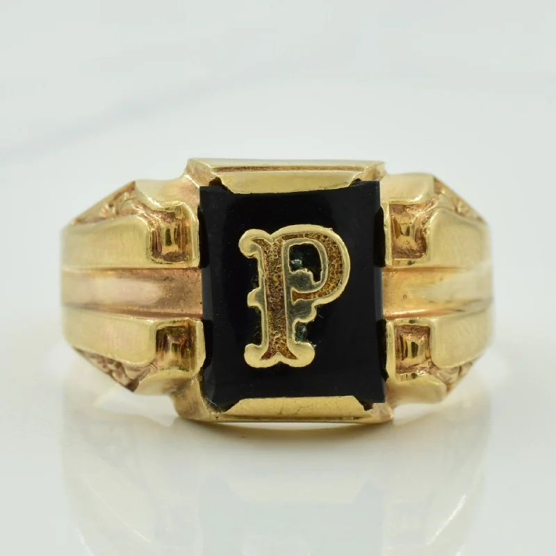 Special Deals On Handcrafted And Designer Jewelry 'P' Initial Black Onyx Ring | 2.30ct | SZ 10 | Special Deals On Handcrafted And Designer Jewelry 'P' Initial Black Onyx Ring | 2.30ct | SZ 10 |