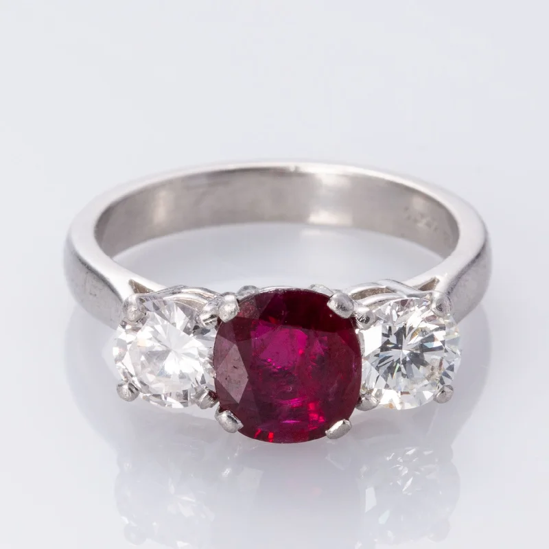 Handcrafted Beauty At Affordable Prices Platinum Three Stone Ruby and Diamond Ring | 1.25ct, 1.11ctw | SZ 6.25 | Handcrafted Beauty At Affordable Prices Platinum Three Stone Ruby and Diamond Ring | 1.25ct, 1.11ctw | SZ 6.25 |