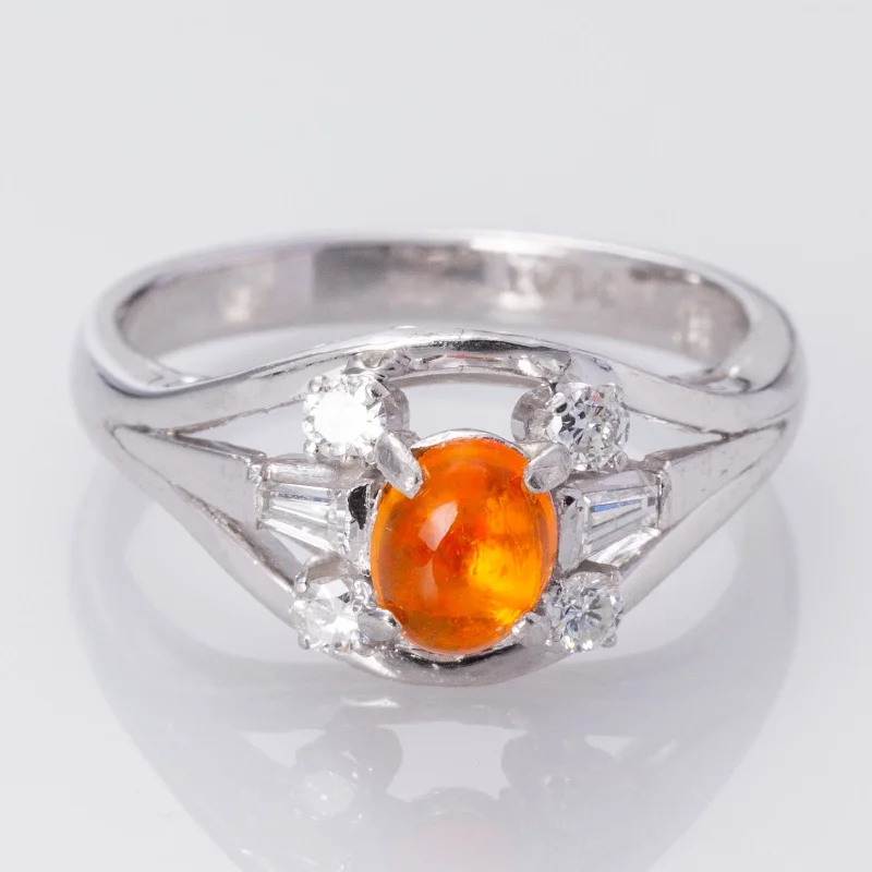 Shop Stylish Jewelry Now And Save Big Platinum Fire Opal and Diamond Cocktail Ring | 0.47ct, 0.13ctw, 0.18ctw | SZ 6 | Shop Stylish Jewelry Now And Save Big Platinum Fire Opal and Diamond Cocktail Ring | 0.47ct, 0.13ctw, 0.18ctw | SZ 6 |