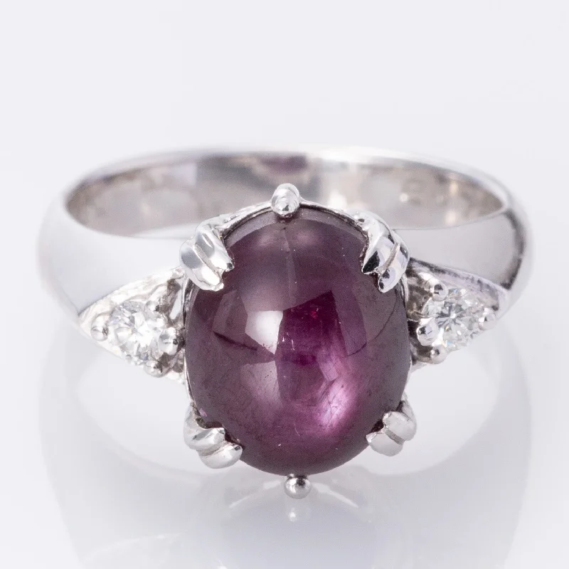 Discounted Jewelry For A Glamorous Look Platinum Star Ruby and Diamond Cocktail Ring | 6.78ct, 0.12ctw | SZ 6.5 | Discounted Jewelry For A Glamorous Look Platinum Star Ruby and Diamond Cocktail Ring | 6.78ct, 0.12ctw | SZ 6.5 |