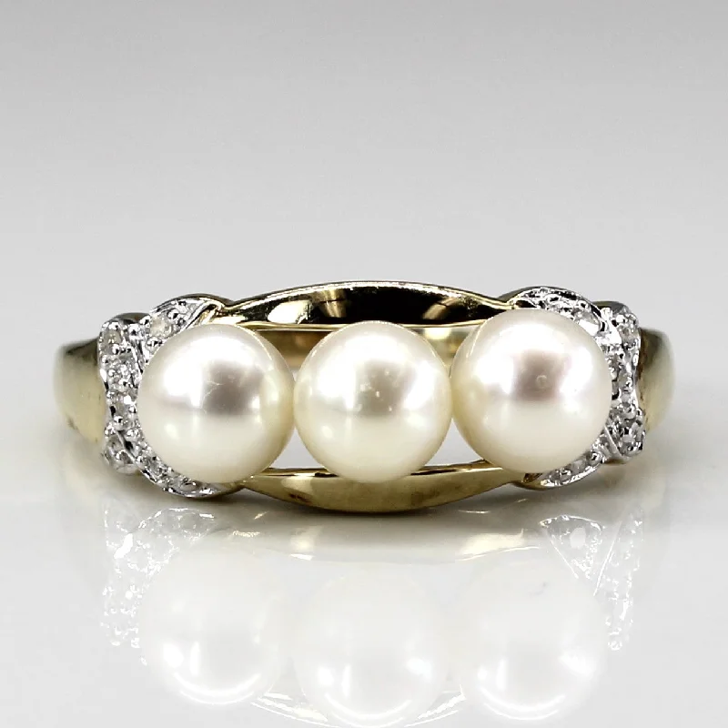 Fashion-Forward Jewelry At Exclusive Discounts Three Stone Pearl & Diamond Ring | 0.05ctw | SZ 9.5 | Fashion-Forward Jewelry At Exclusive Discounts Three Stone Pearl & Diamond Ring | 0.05ctw | SZ 9.5 |