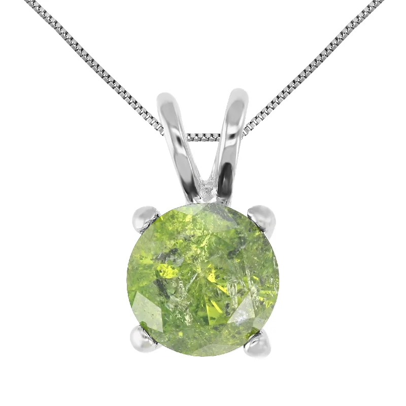 Elegant Jewelry, Exclusive Prices – Shop Now 1.75 cttw Green Diamond Solitaire Pendant 14K White Gold Round with Chain Elegant Jewelry, Exclusive Prices – Shop Now 1.75 cttw Green Diamond Solitaire Pendant 14K White Gold Round with Chain