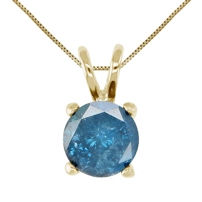 Huge Savings On Timeless Jewelry Collections 1 cttw Blue Diamond Solitaire Pendant Necklace 14K Yellow Gold Round with Chain Huge Savings On Timeless Jewelry Collections 1 cttw Blue Diamond Solitaire Pendant Necklace 14K Yellow Gold Round with Chain